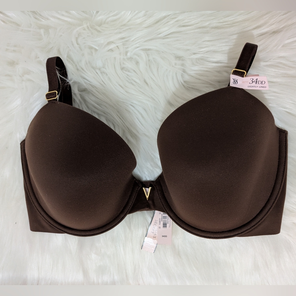 Victoria's Secret Sexy Illusions Gold V Chocolate Brown Bra 34DD New With Tags